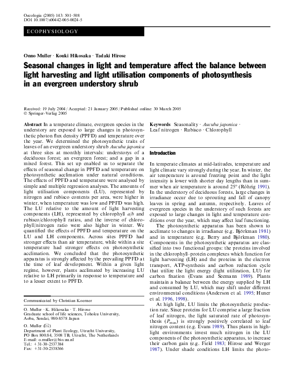 (PDF) Seasonal Changes In Light and Temperature Affect the Balance ...