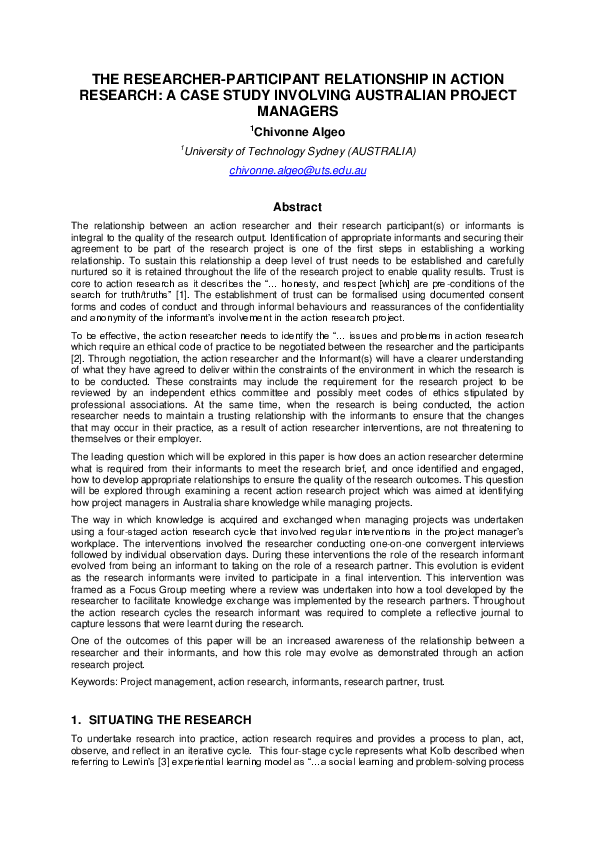 (PDF) The Researcher-Participant Relationship In Action Research: A ...