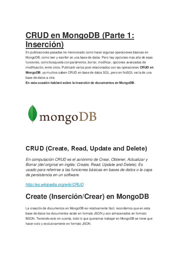 (DOC) CRUD en Mongo DB
