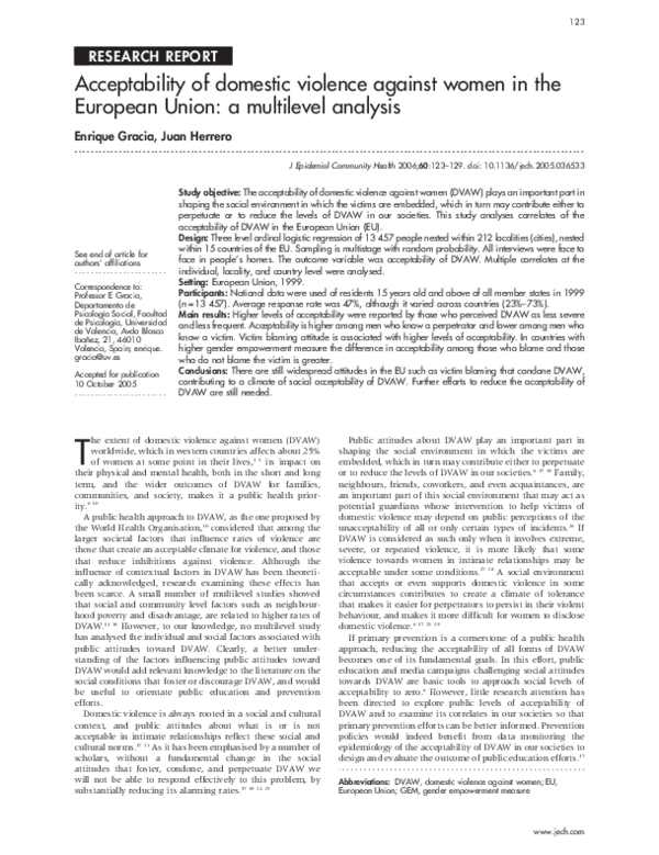 (PDF) Acceptability of domestic violence against women in the European ...