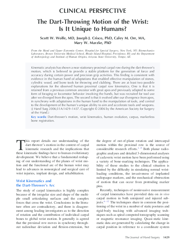 (PDF) The DartThrowing Motion of the Wrist is It Unique to Humans