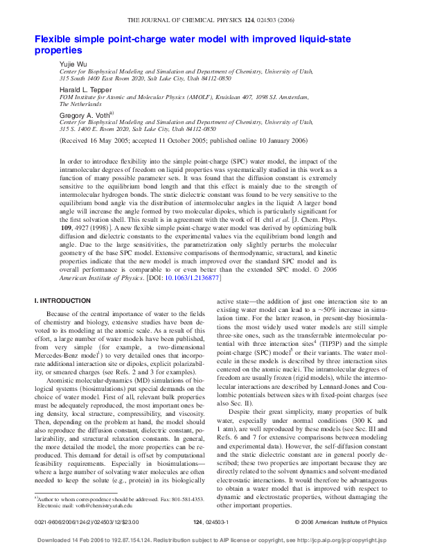 (PDF) Flexible Simple Point-Charge Water Model With Improved Liquid ...
