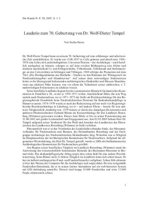 (PDF) Laudatio zum 70. Geburtstag von Dr.Wolf-Dieter Tempel | Stefan Hesse - Academia.edu