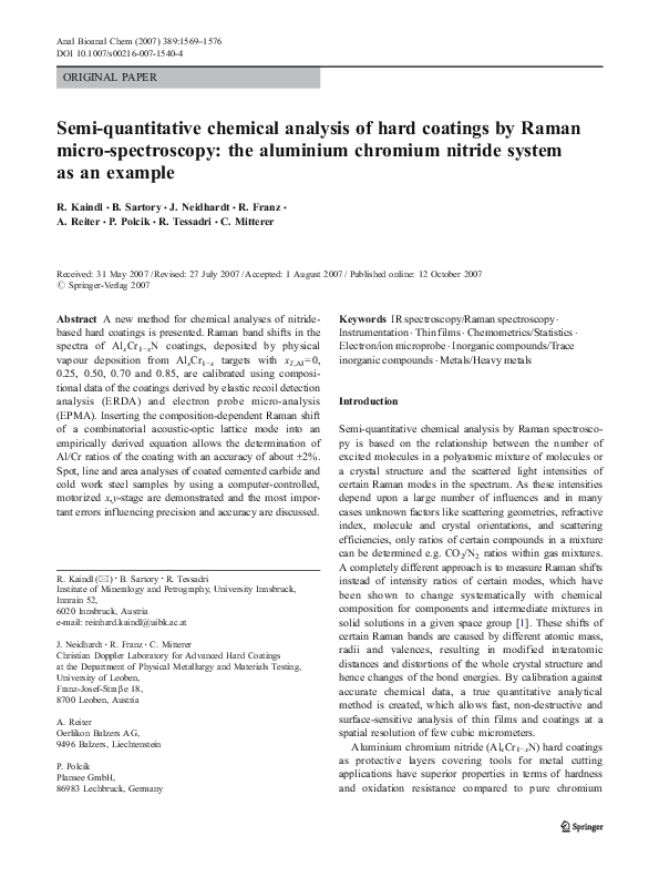 (PDF) Semiquantitative chemical analysis of hard coatings by Raman