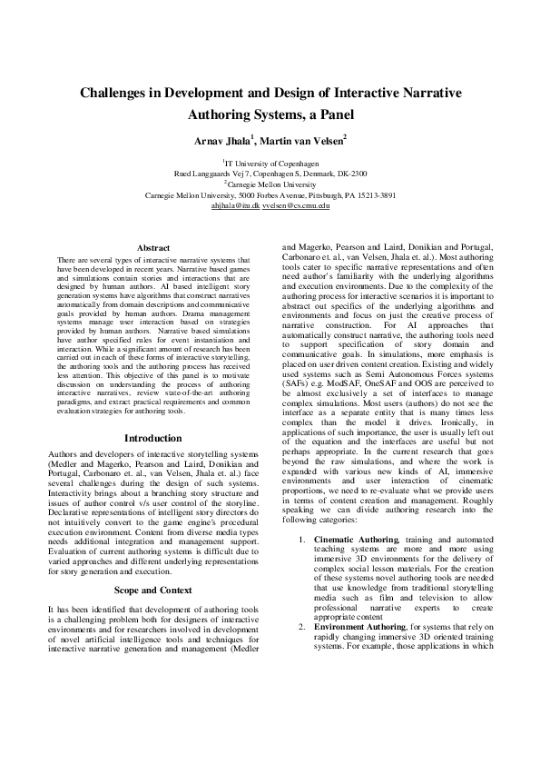 (PDF) Challenges In Development and Design of Interactive Narrative ...