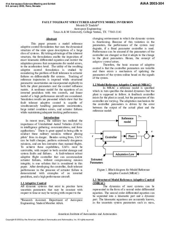 (PDF) FAULT TOLERANT STRUCTURED ADAPTIVE MODEL INVERSION