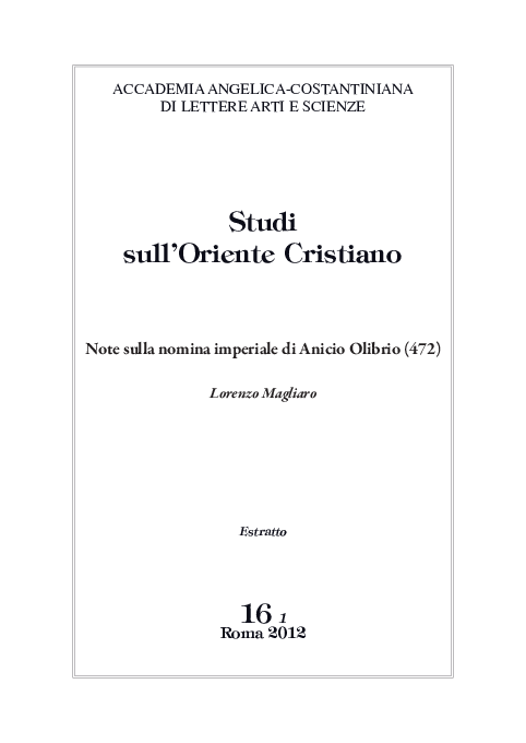 (PDF) Note sulla nomina imperiale di Anicio Olibrio (472) Lorenzo