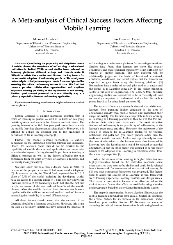 (PDF) A Meta-analysis of Critical Success Factors Affecting Mobile Learning