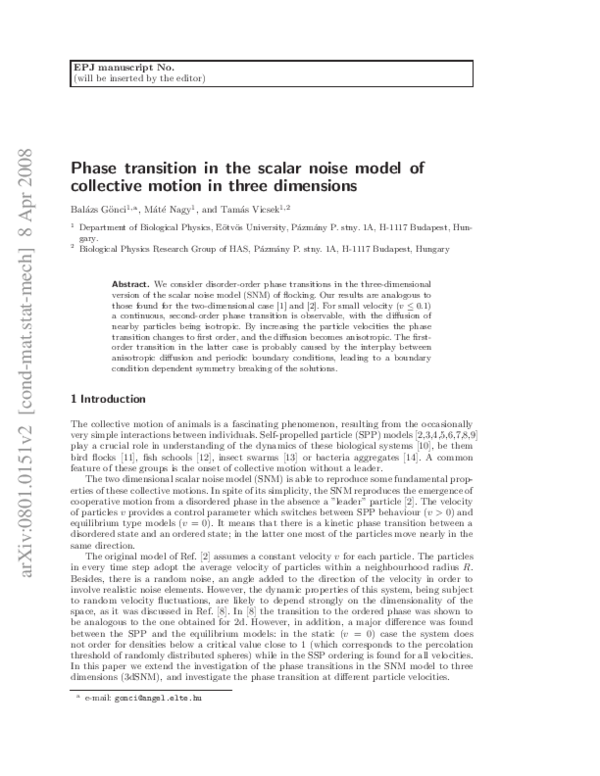 (PDF) Phase transition in the scalar noise model of collective motion ...