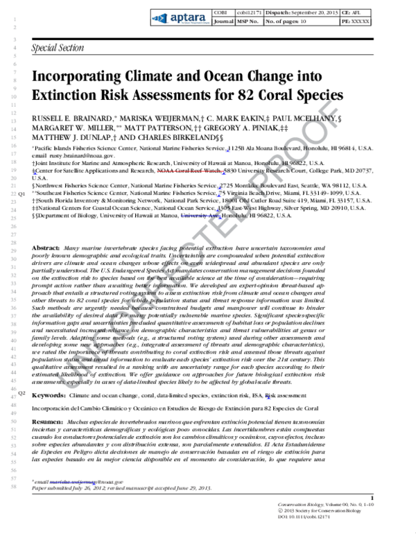 (PDF) Incorporating Climate and Ocean Change into Extinction Risk ...
