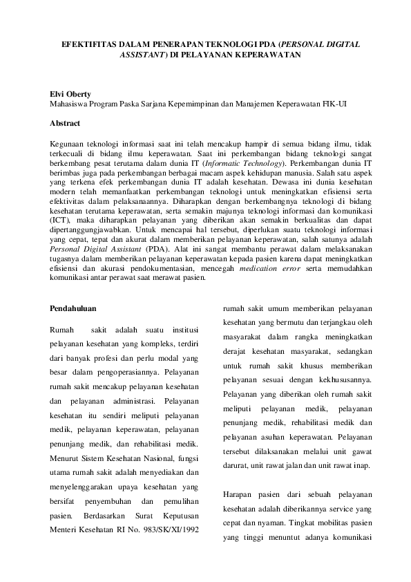 (PDF) EFEKTIFITAS DALAM PENERAPAN TEKNOLOGI PDA (PERSONAL DIGITAL