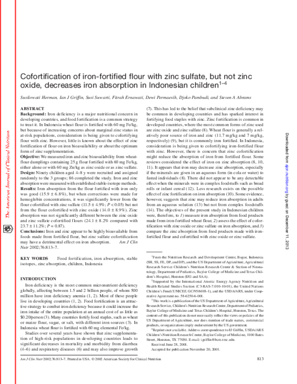 (PDF) Effect of Zinc Sulfate Fortificant on Iron Absorption from Low