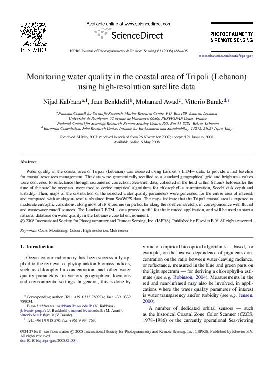 (PDF) Monitoring water quality in the coastal area of Tripoli (Lebanon ...