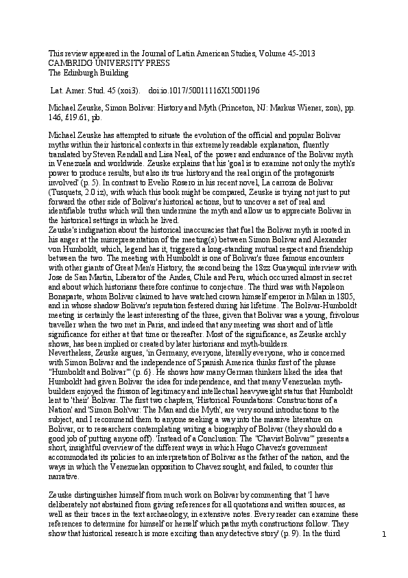 (DOC) Simón Bolívar History and Myth [Content, introduction and review