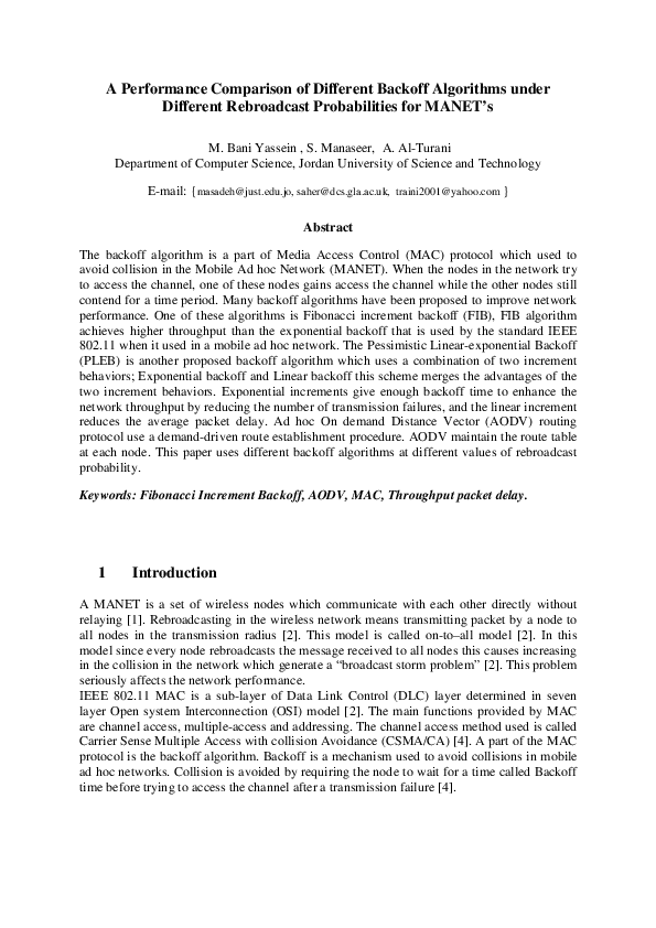 (PDF) A Performance Comparison of Different Backoff Algorithms under ...
