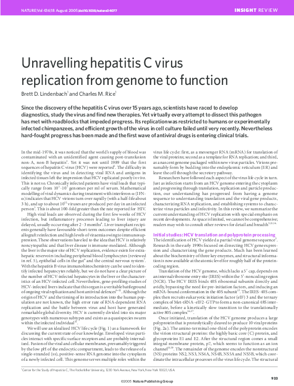 (PDF) Unravelling Hepatitis C Virus Replication From Genome to Function
