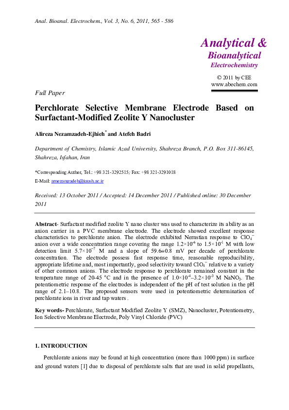 (PDF) Perchlorate Selective Membrane Electrode Based on Surfactant ...