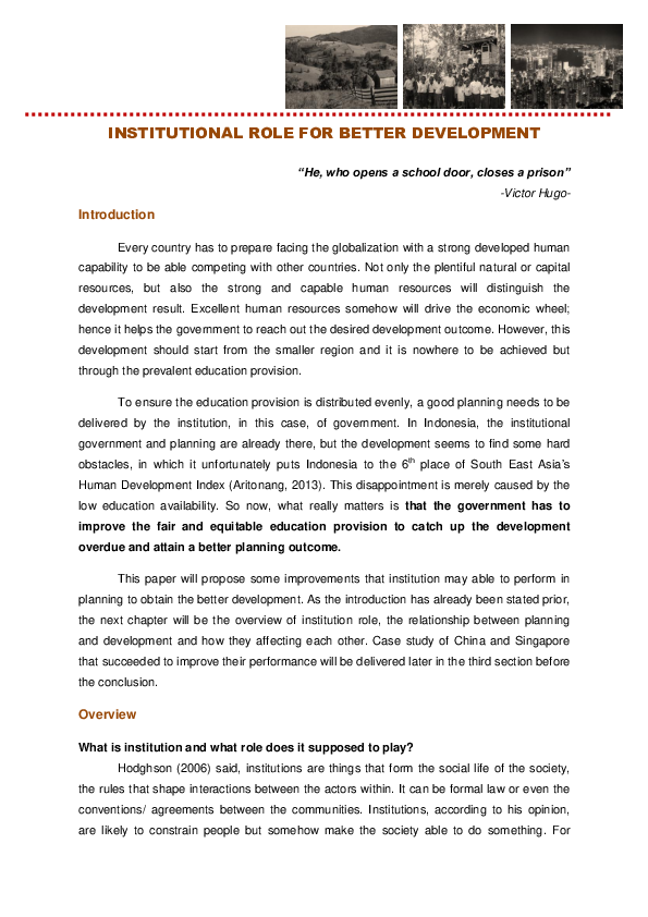 (DOC) Institutional Role for Better Development