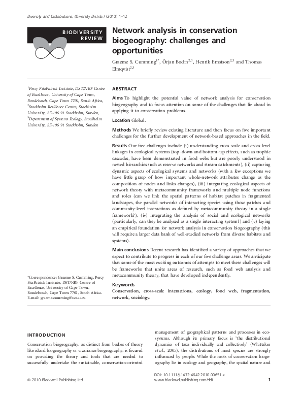 (PDF) Network analysis in conservation biogeography: Challenges and ...