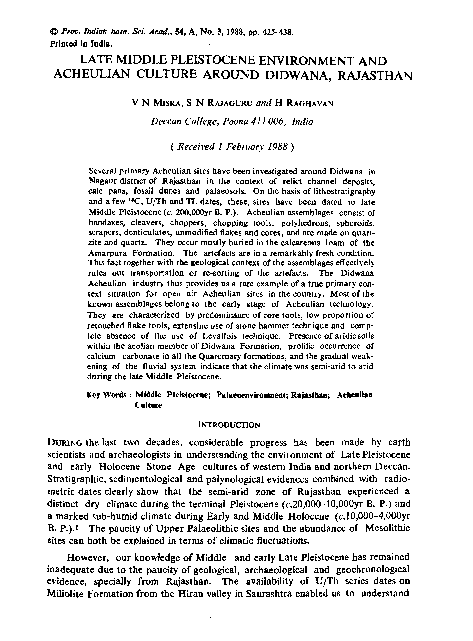 (PDF) Misra VN, Rajaguru SN, and Raghavan H. 1988. Late Middle ...