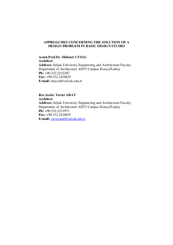 (PDF) APPROACHES CONCERNING THE SOLUTION OF A DESIGN PROBLEM IN BASIC ...