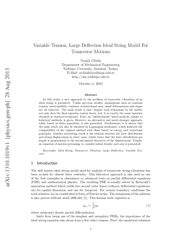 (PDF) Variable Tension, Large Deflection Ideal String Model For ...