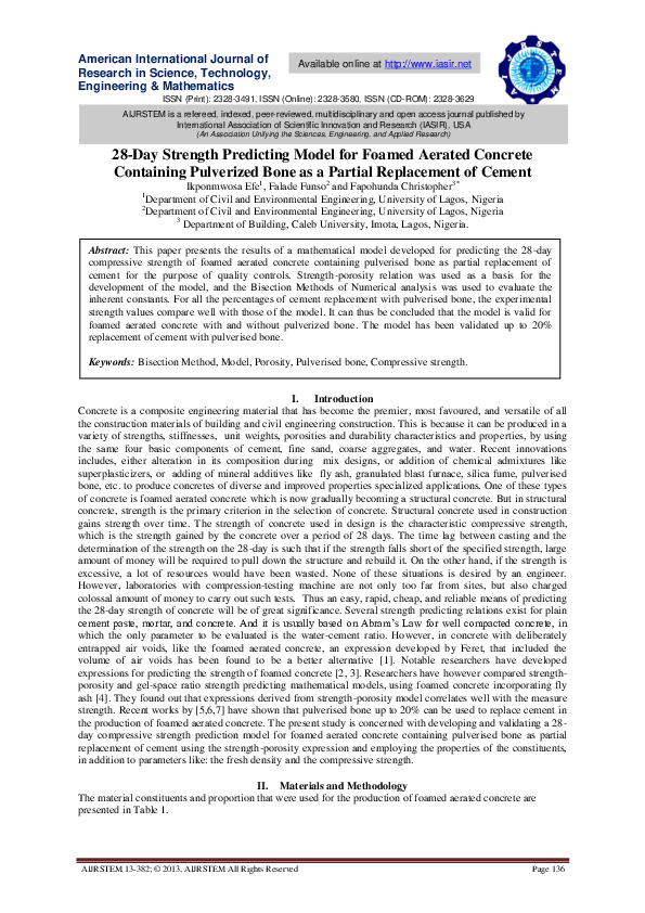 (PDF) 28Day Strength Predicting Model for Foamed Aerated Concrete