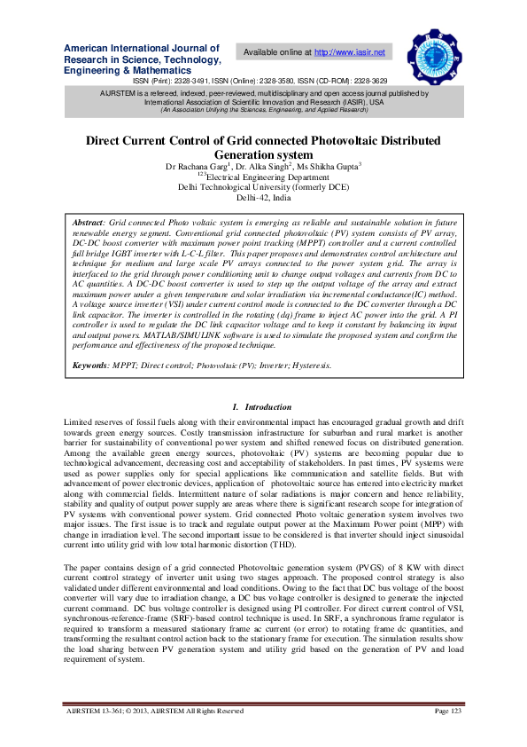 (PDF) Direct Current Control of Grid connected Photovoltaic Distributed ...