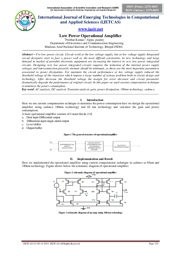 (PDF) Low Power Operational Amplifier Iasir Journals Academia.edu