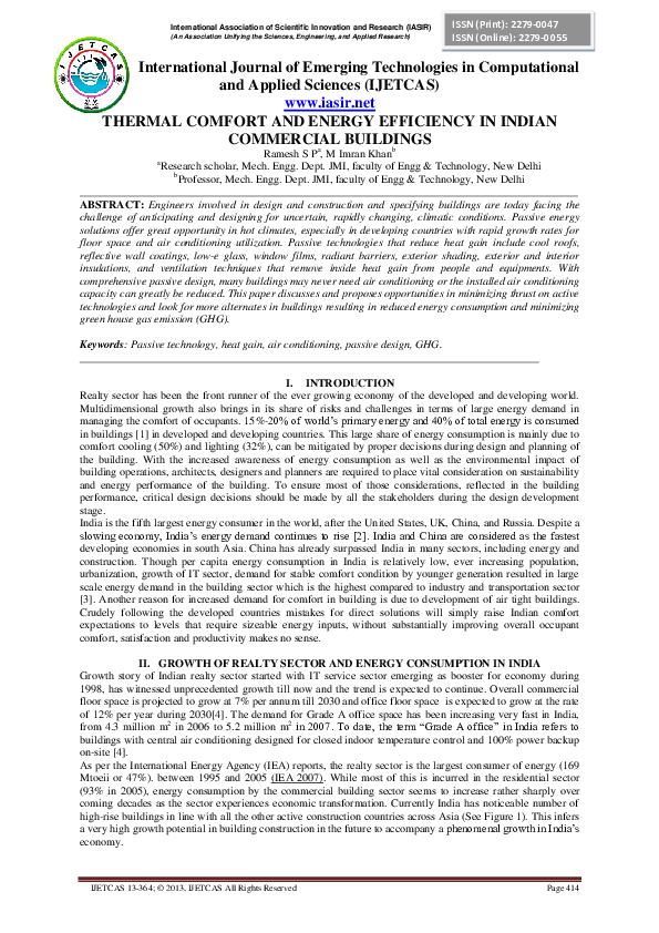 (PDF) THERMAL COMFORT AND ENERGY EFFICIENCY IN INDIAN COMMERCIAL BUILDINGS