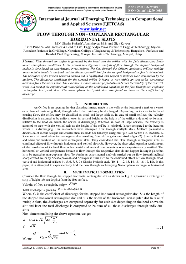 (PDF) FLOW THROUGH NON - COPLANAR RECTANGULAR HORIZONTAL SLOTS