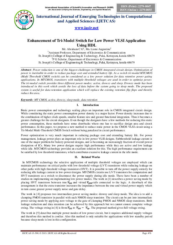 (PDF) Enhancement of Tri-Model switch for Low Power VLSI Application ...
