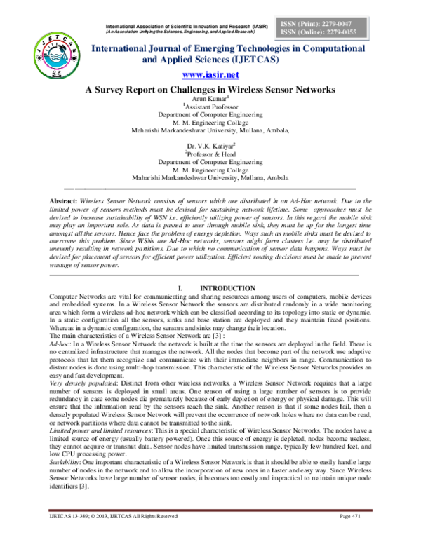 (PDF) A Survey Report on Challenges in Wireless Sensor Networks