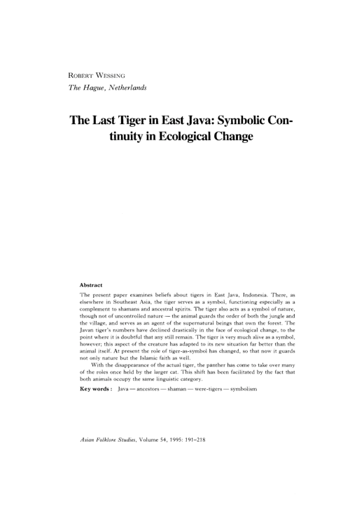 (PDF) The Last Tiger in East Java: Symbolic Con­ tinuity in Ecological ...