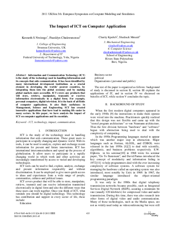(PDF) The Impact of ICT on Computer Application