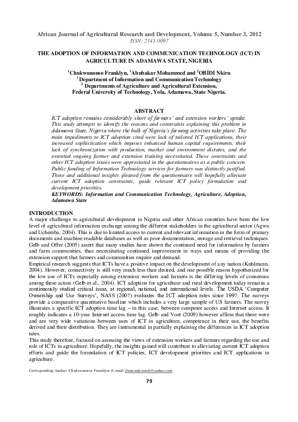 (PDF) THE ADOPTION OF INFORMATION AND COMMUNICATION TECHNOLOGY (ICT) IN ...