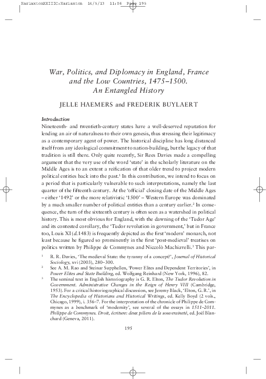 War, politics, and diplomacy in England, France and the Low Countries, 1475-1500. An entangled history