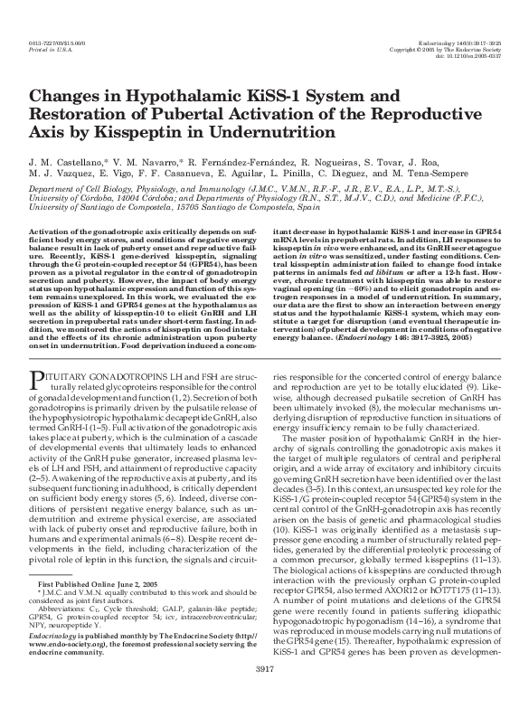 (PDF) Changes in Hypothalamic KiSS1 System and Restoration of Pubertal ...