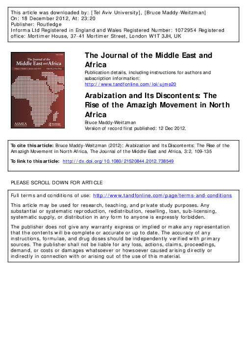 (PDF) Arabization and its Discontents: The Rise of the Amazigh Movement ...