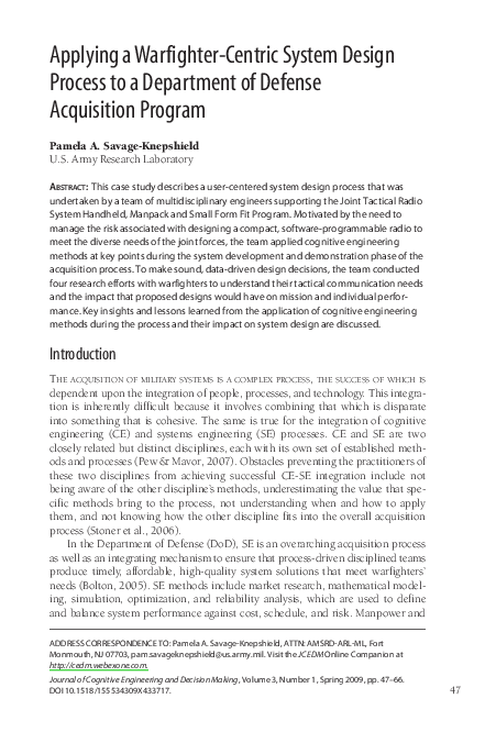 (PDF) Applying a Warfighter-Centric System Design Process to a ...