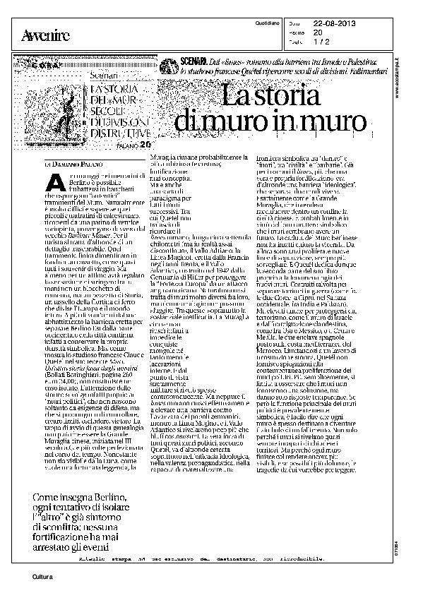(PDF) La storia di muro in muro (recensione di C. Quétel, Muri. Un