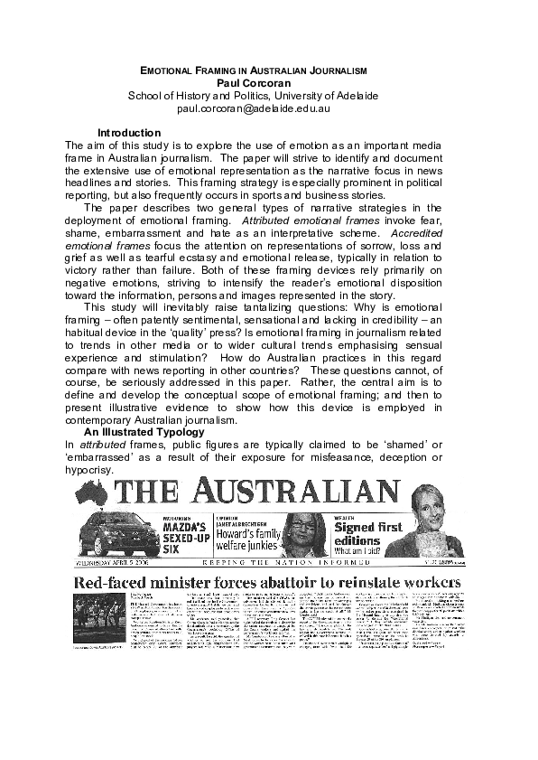 (PDF) Emotional Framing in Australian Journalism Paul E Corcoran