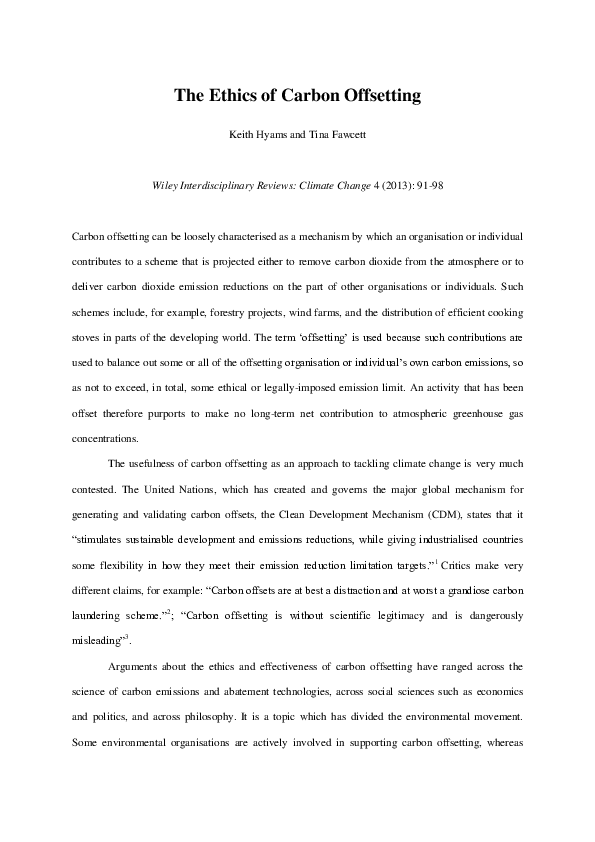 The Ethics of Carbon Offsetting