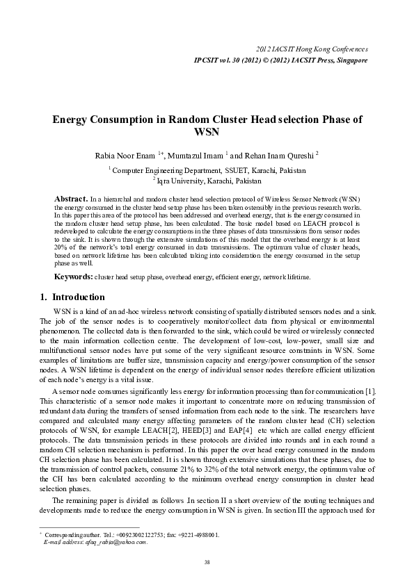 (PDF) Energy Consumption in Random Cluster Head selection Phase of WSN