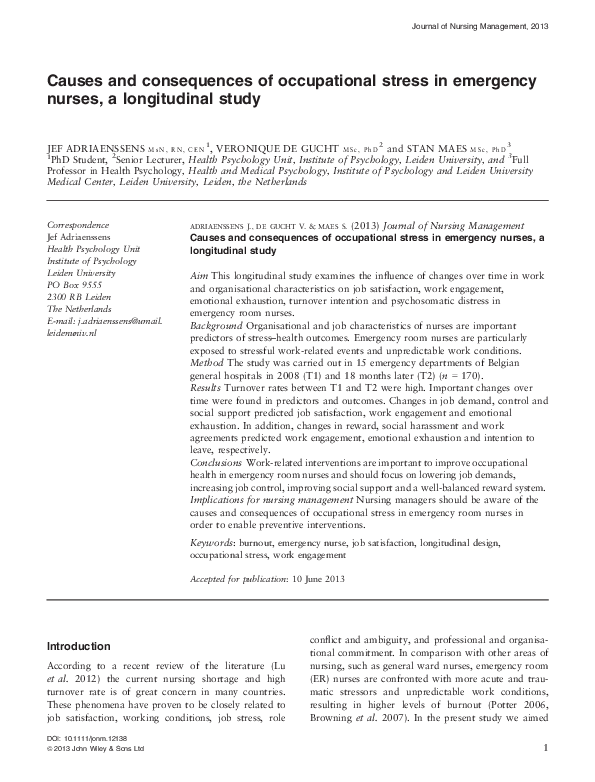 (PDF) Causes and consequences of occupational stress in emergency ...