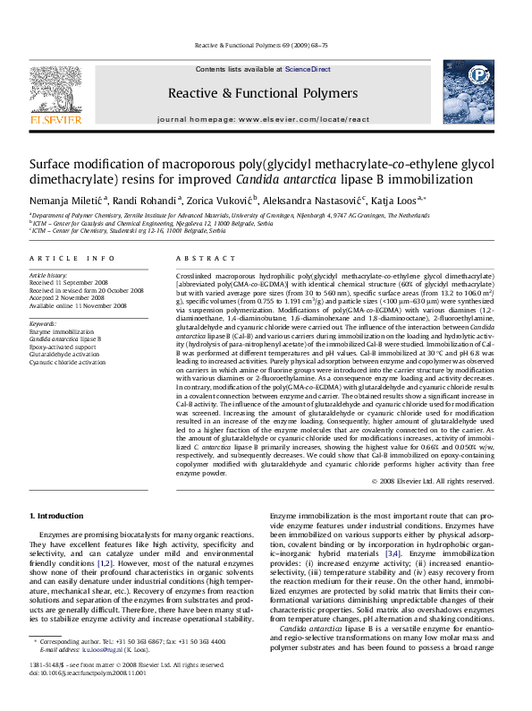 (PDF) Surface modification of macroporous poly(glycidyl methacrylate coethylene glycol