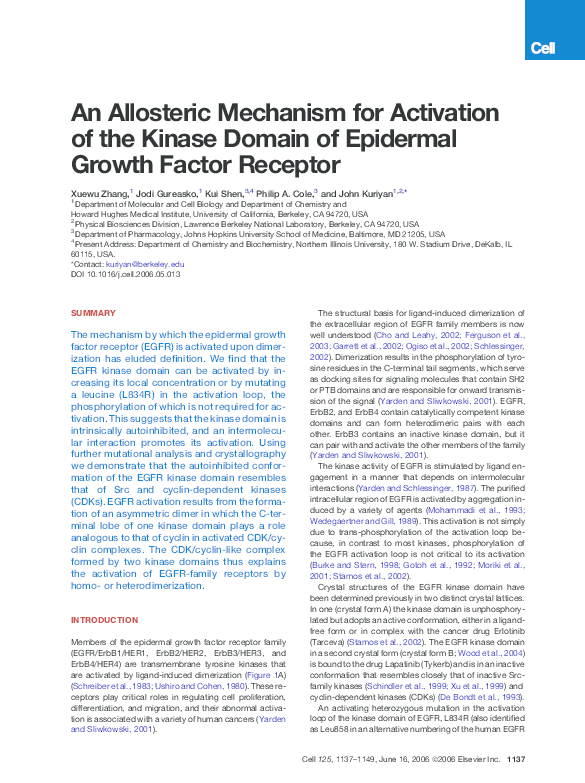(PDF) An Allosteric Mechanism for Activation of the Kinase Domain of ...