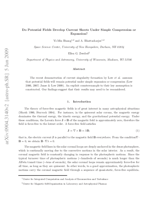 (PDF) Do Potential Fields Develop Current Sheets Under Simple ...