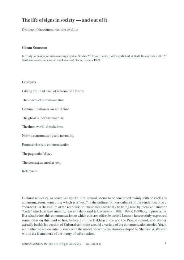 (PDF) Life of signs Göran Sonesson Academia.edu