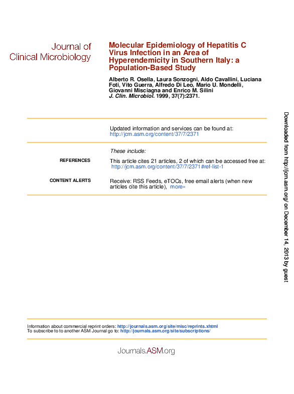 (PDF) Molecular Epidemiology of Hepatitis C Virus Infection in an Area ...